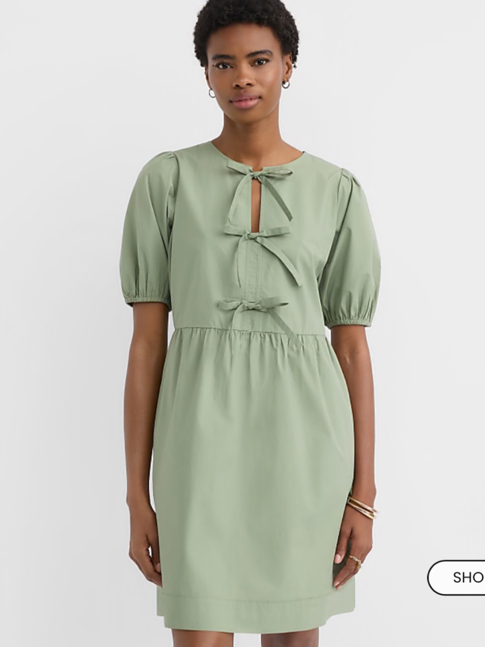 NWT LOFT Size Large Green Poplin Bow Mini Pocket Dress